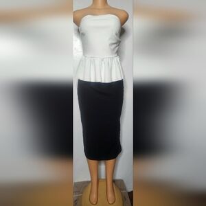 Fashion Nova Classic Black & White Strapless Dress NWT sz Lg